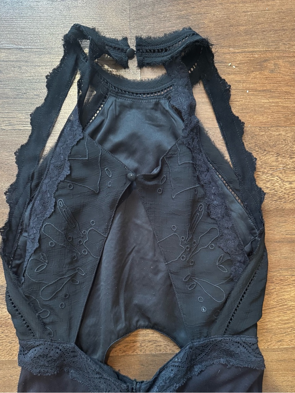 Free People Vintage Black Wide Leg Jumpsuit with Embroidery and Cut Out - Size S - Picture 5 of 7